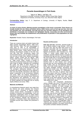 Factors Affecting Parasite Assemblages in Fish Hosts Is Presented