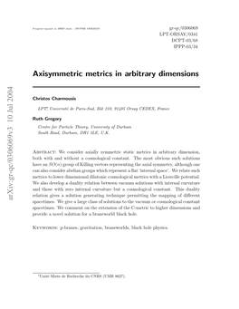 Axisymmetric Metrics in Arbitrary Dimensions