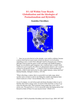 Globalization and the Ideologies of Postnationalism and Hybridity