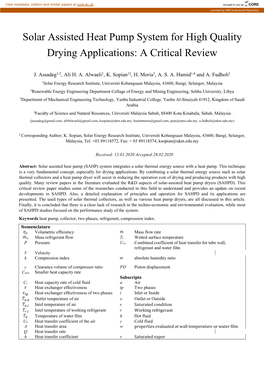 Solar Assisted Heat Pump System for High Quality Drying Applications: a Critical Review