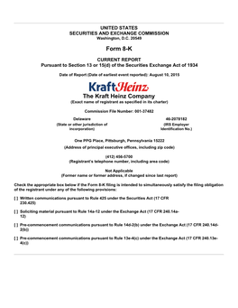 Form 8-K the Kraft Heinz Company