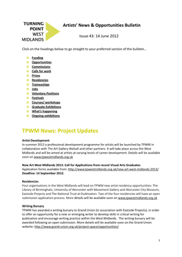 TPWM News: Project Updates