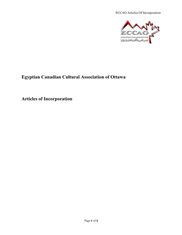 Egyptian Canadian Cultural Association of Ottawa Articles Of