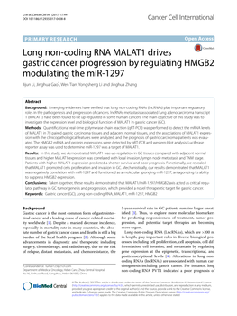 Long Non-Coding RNA MALAT1 Drives Gastric Cancer Progression By