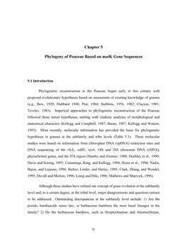 Chapter 5 Phylogeny of Poaceae Based on Matk Gene Sequences