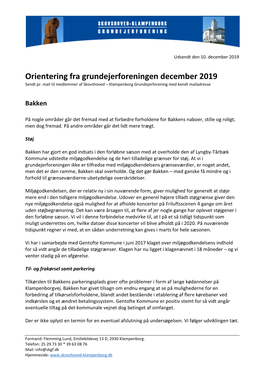 Orientering Fra Grundejerforeningen December 2019 Sendt Pr