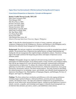 Sigma Theta Tau International's 29Th International Nursing Research Congress Rainier Castillo Moreno-Lacalle, MSN, RN Mary Grace