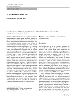 Why Humans Have Sex