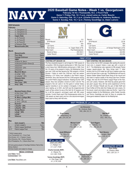 NAVY2020 Baseball Game Notes