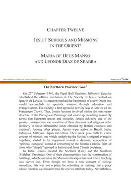 Chapter Twelve Jesuit Schools and Missions in The