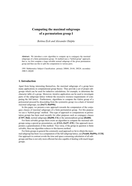 Computing the Maximal Subgroups of a Permutation Group I