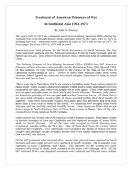 Treatment of American Prisoners of War in Southeast Asia 1961-1973 by John N. Powers