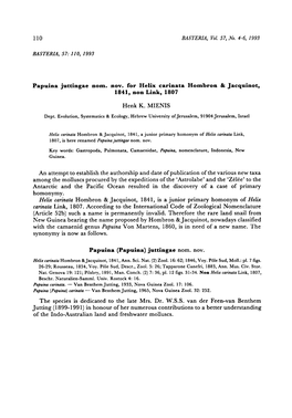 Papuina) Juttingae Nom. Nov. Species Jutting (1899-1991