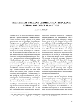 The Minimum Wage and Unemployment in Poland: Lessons for Cuba’S Transition