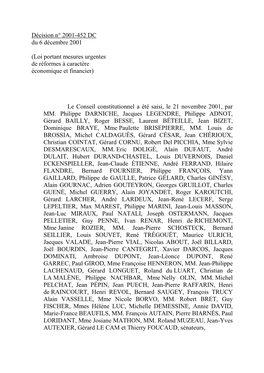 Décision N° 2001-452 DC Du 6 Décembre 2001