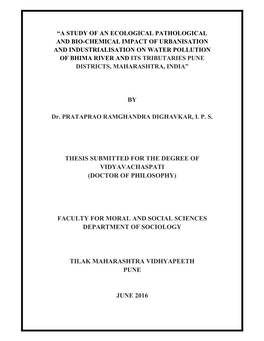 By Thesis Submitted for the Degree of Vidyavachaspati (Doctor of Philosophy) Faculty for Moral and Social Sciences Department Of