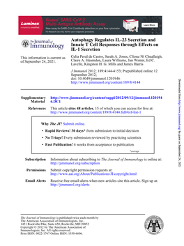 IL-1 Secretion Innate T Cell Responses Through Effects On