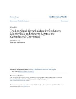 Majority Rule and Minority Rights at the Constitutional Convention John Patrick Coby Smith College, Pcoby@Smith.Edu