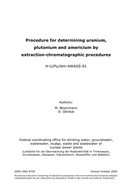 Procedure for Determining Uranium, Plutonium and Americium by Extraction-Chromatographic Procedures