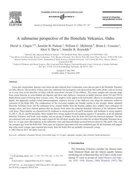 A Submarine Perspective of the Honolulu Volcanics, Oahu