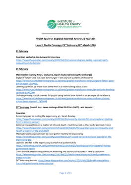 Health Equity in England: Marmot Review 10 Years on Launch Media