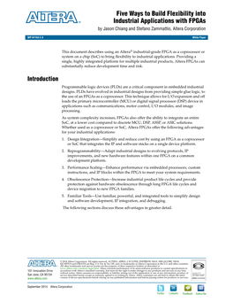 Five Ways to Build Flexibility Into Industrial Applications with Fpgas by Jason Chiang and Stefano Zammattio, Altera Corporation