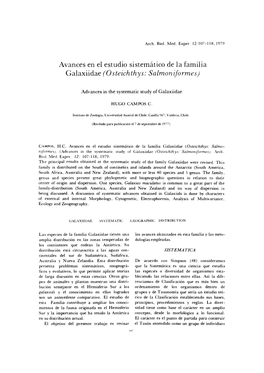 Avances En El Estudio Sistemático De La Familia Galaxiidae (Osteichthys: Salmoniformes)