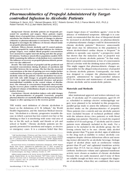 Pharmacokinetics of Propofol Administered by Target- Controlled Infusion to Alcoholic Patients Frédérique S