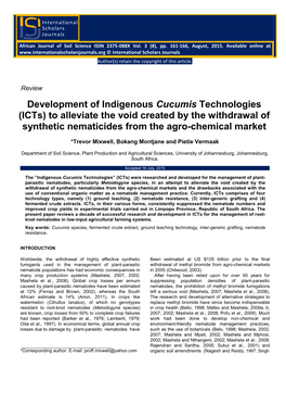 Development of Indigenous Cucumis Technologies (Icts) to Alleviate the Void Created by the Withdrawal of Synthetic Nematicides from the Agro-Chemical Market