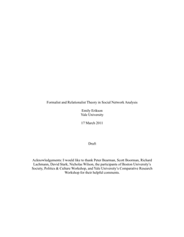 Formalist and Relationalist Theory in Social Network Analysis