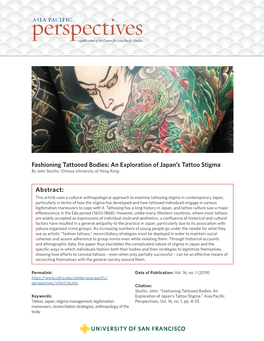 Fashioning Tattooed Bodies: an Exploration of Japan's Tattoo Stigma