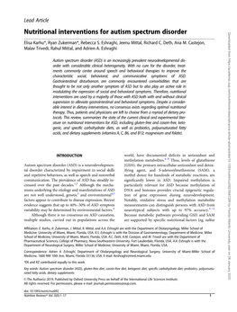 Nutritional Interventions for Autism Spectrum Disorder