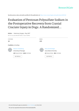 Evaluation of Pentosan Polysulfate Sodium in the Postoperative Recovery from Cranial Cruciate Injury in Dogs: a Randomized