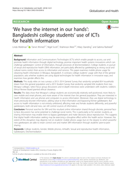 Bangladeshi College Students' Use of Icts for Health Information