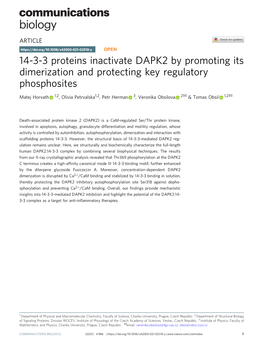 14-3-3 Proteins Inactivate DAPK2 by Promoting Its Dimerization And