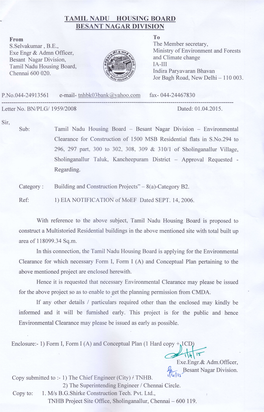 Copy Submitted to :- 1) the Chief Engineer (City) / TNHB Fut