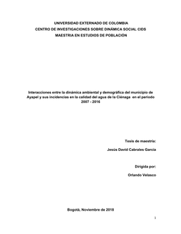 Universidad Externado De Colombia Centro De Investigaciones Sobre Dinámica Social Cids Maestria En Estudios De Población