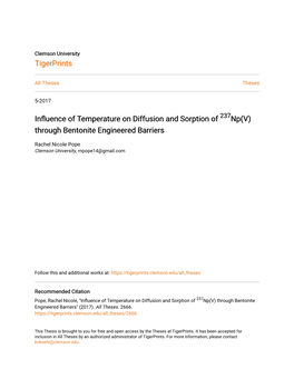 INFLUENCE of TEMPERATURE on DIFFUSION and SORPTION of 237Np(V) THROUGH BENTONITE ENGINEERED BARRIERS