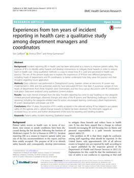 Experiences from Ten Years of Incident Reporting in Health Care