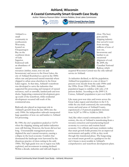 Ashland, Wisconsin a Coastal Community Smart Growth Case Study Author: Rebecca Pearson Editor: Victoria Pebbles, Great Lakes Commission