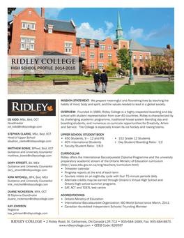 Ridley College HIGH SCHOOL PROFILE 2014-2015