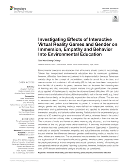 Investigating Effects of Interactive Virtual Reality Games and Gender on Immersion, Empathy and Behavior Into Environmental Education