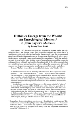 Hillbillies Emerge from the Woods: an Unsociological Moment* in John Sayles’S Matewan by Jimmy Dean Smith