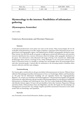 Myrmecology in the Internet: Possibilities of Information Gathering