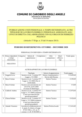 COMUNE DI CAROBBIO DEGLI ANGELI PROVINCIA DI BERGAMO (Servizio Gestione Del Personale)