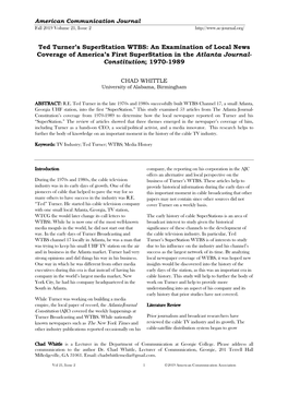Superstation WTBS: an Examination of Local News Coverage of America’S First Superstation in the Atlanta Journal- Constitution; 1970-1989