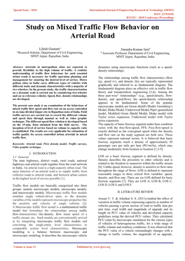 Study on Mixed Traffic Flow Behavior on Arterial Road