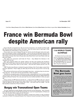 France Win Bermuda Bowl Despite American Rally