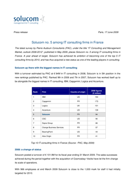 Solucom No. 5 Among IT Consulting Firms in France