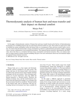 Thermodynamic Analysis of Human Heat and Mass Transfer and Their Impact on Thermal Comfort
